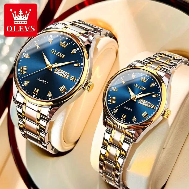 Olevs 5563 Couple Watch tow tone chain (blue dial) - Image 2