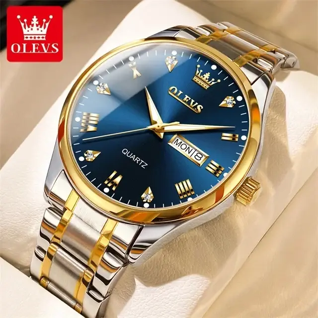 Olevs 5563 Couple Watch tow tone chain (blue dial) - Image 3