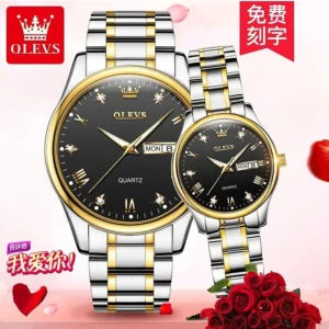 Olevs 5563 Couple Watch tow tone chain (black dial)