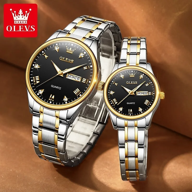 Olevs 5563 Couple Watch tow tone chain (black dial) - Image 2