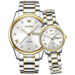 Olevs 5563 Couple Watch tow tone chain (white dial)