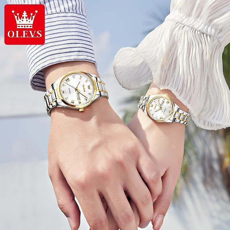 Olevs 5563 Couple Watch tow tone chain (white dial) - Image 2