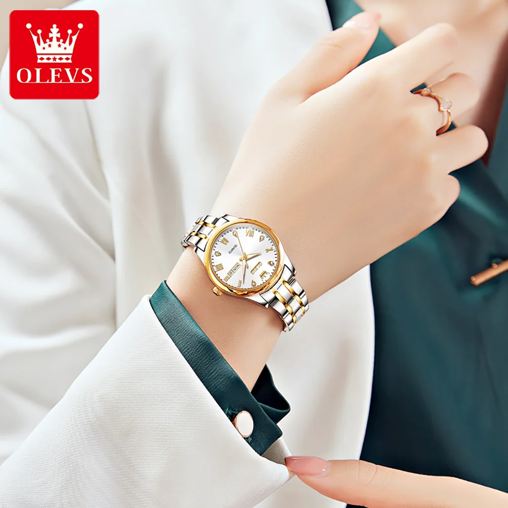 Olevs 5563 Couple Watch tow tone chain (white dial) - Image 3