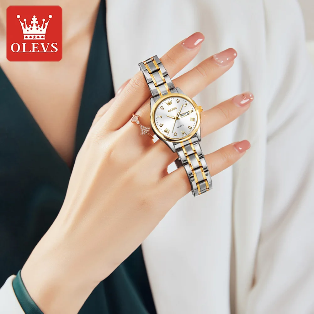 Olevs 5563 Couple Watch tow tone chain (white dial) - Image 4