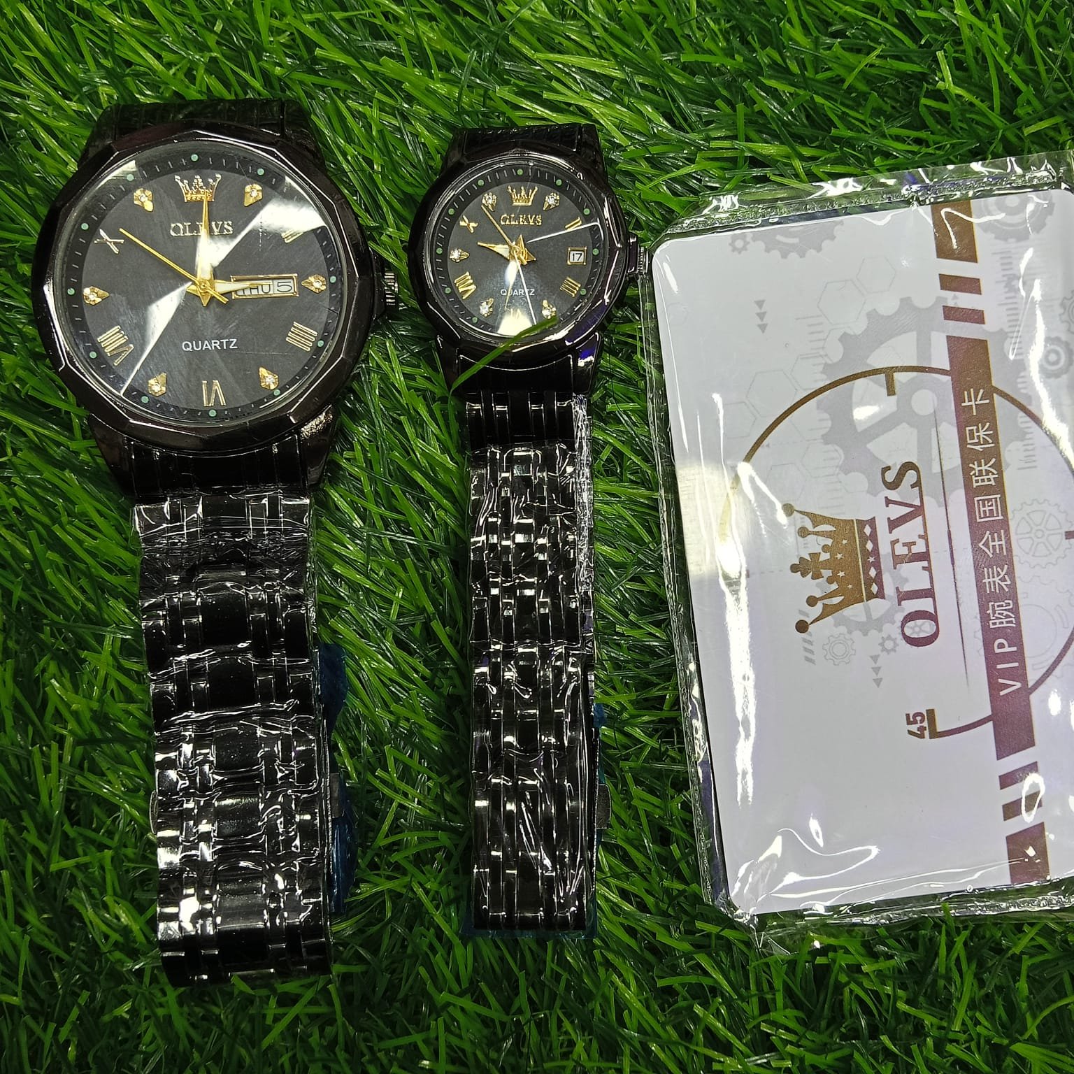 Butter Fly Lock Olievs Stainless Steel fashionable Couple watches +1pcs chain cutter+ 2 pcs battery Full Black - Image 4
