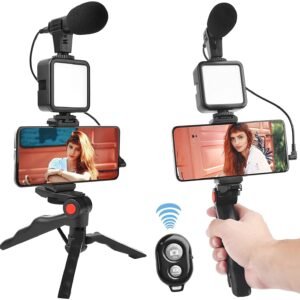 Video-Making Tripod Kit 3 In 1 For Live Broadcast With Microphone, LED Light & Remote Control