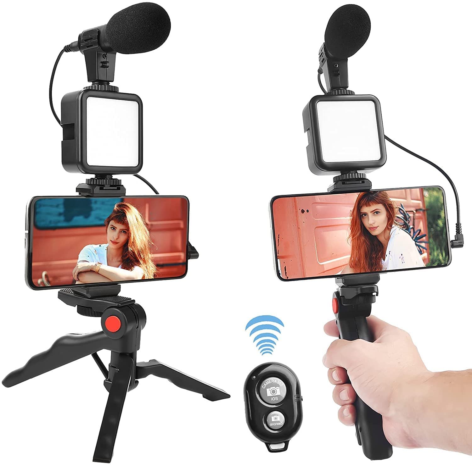 Video-Making Tripod Kit 3 In 1 For Live Broadcast With Microphone, LED Light & Remote Control