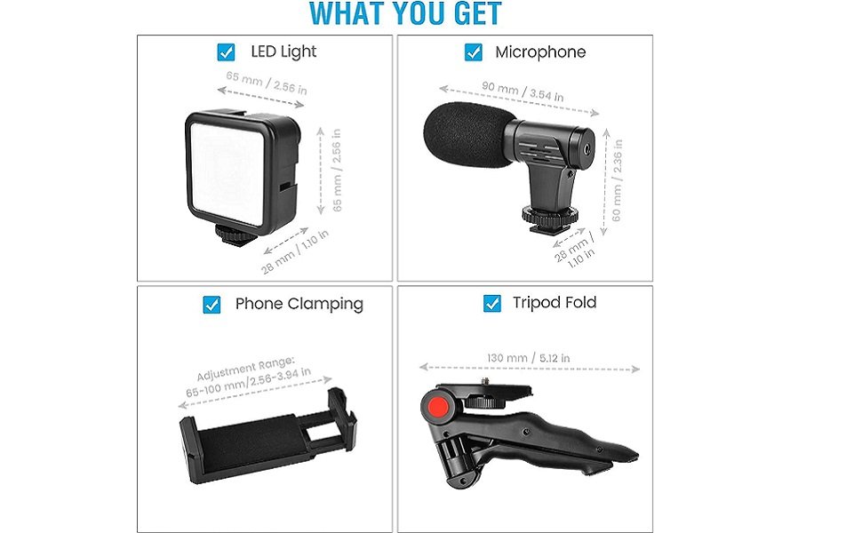 Video-Making Tripod Kit 3 In 1 For Live Broadcast With Microphone, LED Light & Remote Control - Image 5